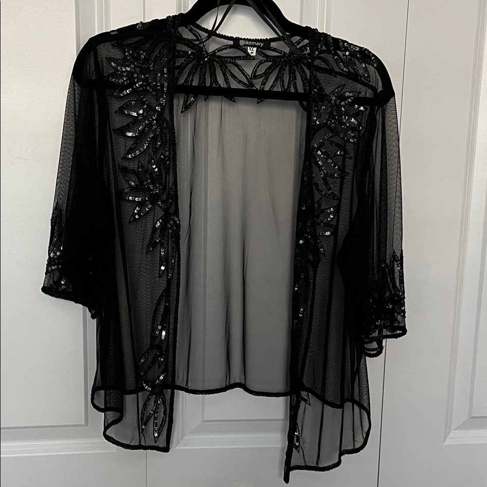 Likemary Black Sheer Sequin/Bead Embellished Shrug